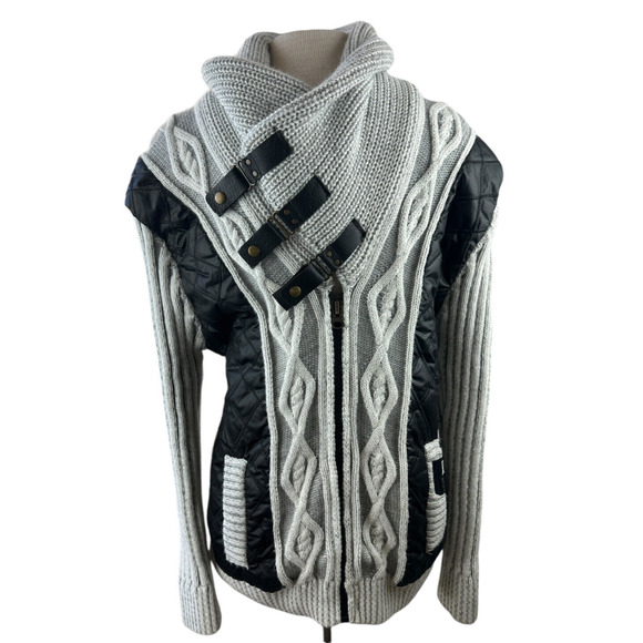 LCR Chunky Knit Thick Cardigan Sweater Jacket Large Cable Knit Ribbed Buckle - Picture 10 of 13